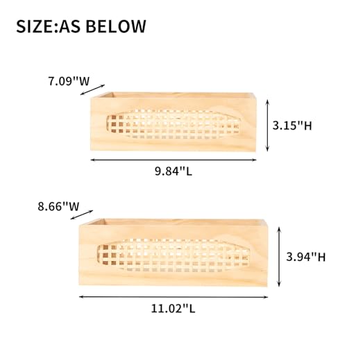 Wooden Rattan Storage Baskets with Handles, Set of 2