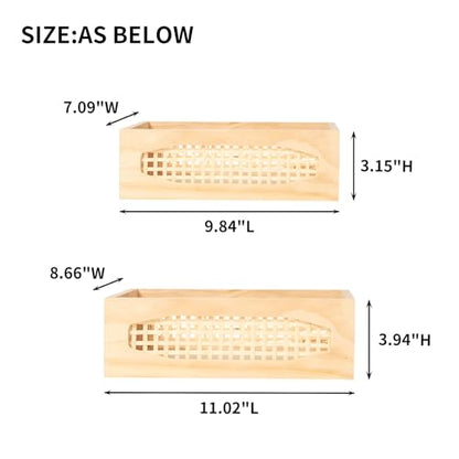 Wooden Rattan Storage Baskets with Handles, Set of 2