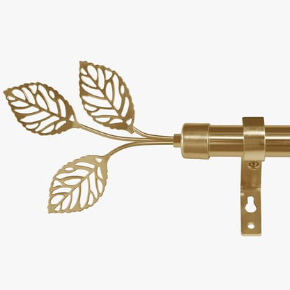RYB HOME Curtain Rod for Windows, Gold Heavy Duty 1 Inch Steel Leaf Finial - color: Gold, size: 72-144"