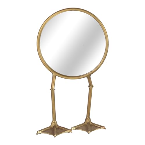 NIKKY HOME Vintage Gold Vanity Round Mirror with Duck Feet Stand, Antique Makeup Desk Small Tabletop Mirror for Bedroom Living Room Dressing Room