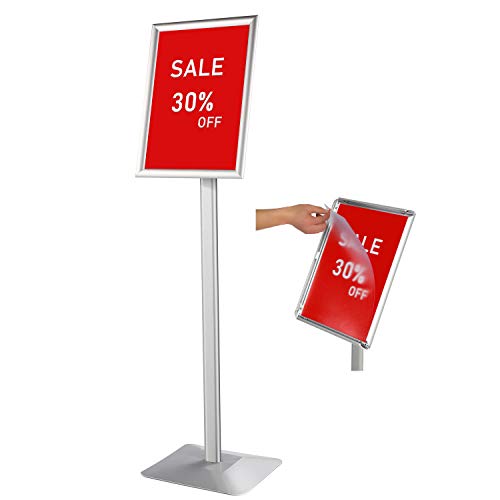 DISPLAYSWORKER Adjustable Heavy Duty Pedestal Sign holder floor Stand,sign stand poster stand Aluminum Snap Open Frame,Standing Floor for 8.5x 11 inch,Vertical/Horizontal View,SILVER - color: silver aluminum frame, size: 8.5-x-11-inch