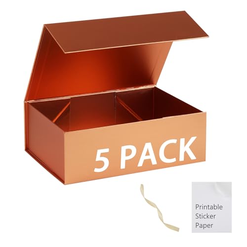 Rose Gold Gift Box,10x7.3x3.5 Gift Boxes With Lids For Presents Includes Ribbon And Diy Printable Sticker Paper,Bridesmaid Proposal Box,Magnetic Gift Box For Birthday,Wedding,Graduation - color: 10x7.3x3.5inch-Rose Gold-Pack 5