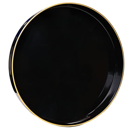 Spsyrine Round Black Decorative Tray, 13" Plastic Serving Table Tray with Handles for Ottoman, Coffee Table, Bathroom, Kitchen, Living Room - color: Black