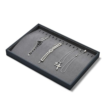Grey Microfiber 20 Hook Anti-Tangle Necklace Bracelet Jewelry Tray - size: 16 Slot