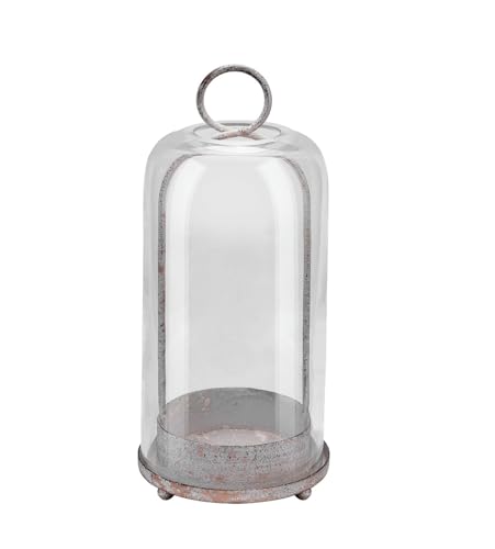 12" High Versatile Modern Metal Hurricane Lantern with Handmade Sturdy Glass Dome in Shabby White for Pillar Candle & Plants, Industrial, Farmhouse (White Shabby, 5"x12") - color: White Shabby, size: 5"x12"