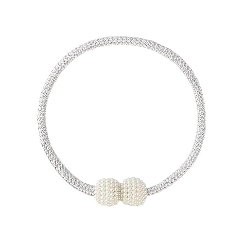 Magnetic Curtain Tiebacks with Pearl Accent, Simple Elegant Curtain Holdbacks for Home Window Drapery(2 Silver) - color: 2 Silver