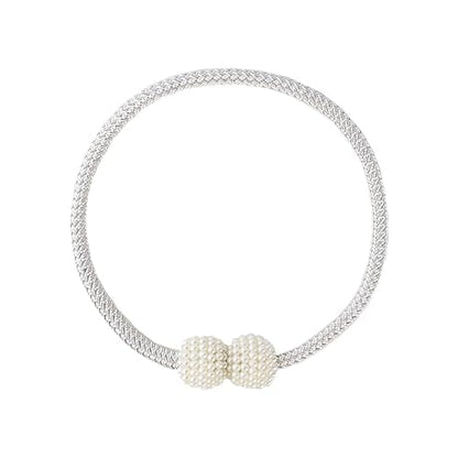 Magnetic Curtain Tiebacks with Pearl Accent, Simple Elegant Curtain Holdbacks for Home Window Drapery(2 Silver) - color: 2 Silver