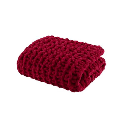 Madison Park Chenille Chunky Knit All Season Throw Blanket, 50 x 60, Red - color: Red