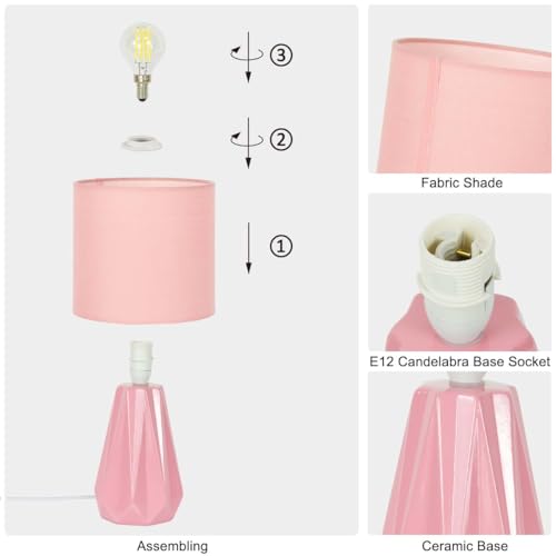 Elisa Pink Small Table Lamp for Living Room as Bedside Table Lamp for Bedroom,Modern Ceramic Kids Night Table Lamp,Φ6.1×H12.4IN,Bulb Excluded - color: Pink