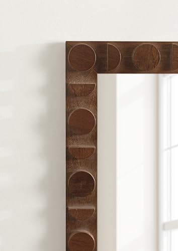 Kate and Laurel Lunara Modern Rectangle Wood Wall Mirror, 24 x 35, Walnut Brown, Mid-Century Dark Wooden Rectangular Bathroom Mirror for Over Sink with Geometric Detailing - color: Walnut Brown