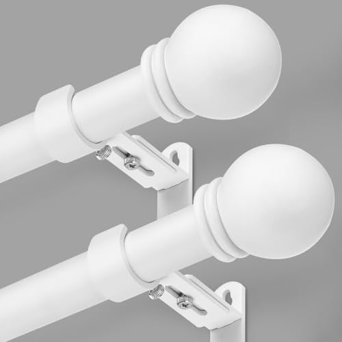 Curtain Rods for Windows 16-48", 6/8 In White Curtain Rod, 2 Pack - color: White, size: 48" - 6/8'' rod - 2 Pack