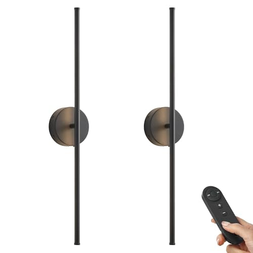 KARTOOSH Battery Operated Wall Sconces Set of Two Wireless Wall Lights - color: Black, size: 28.3 Inches