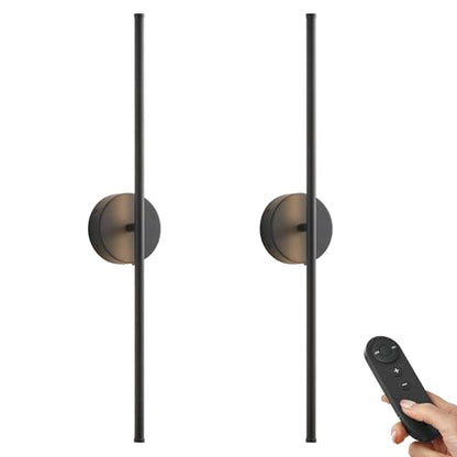 KARTOOSH Battery Operated Wall Sconces Set of Two Wireless Wall Lights - color: Black, size: 28.3 Inches
