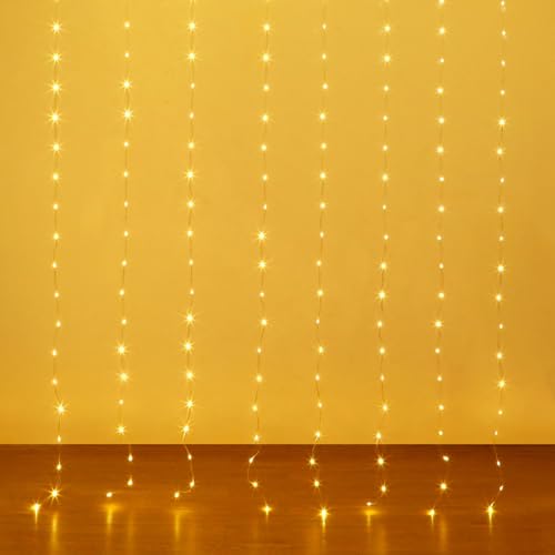 Fairy Curtain Lights USB Plug-in,8ft x 6ft 144 LED Twinkle Lights - size: 144-LED Warm White 8ft x 6ft