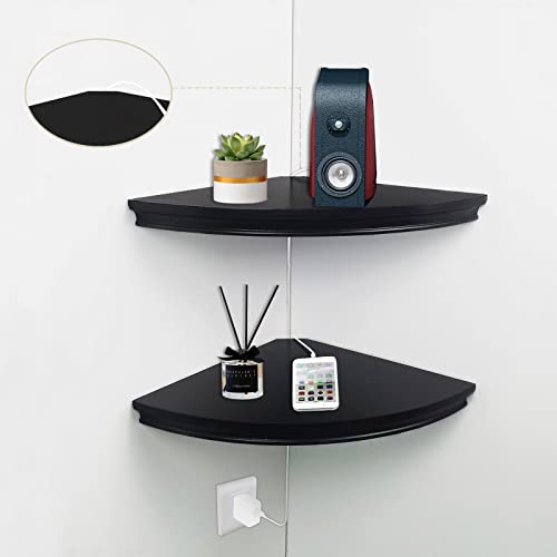 HAO Floating Corner Shelf Invisible Wall Mounted Shelves Radial Shape Cable Wire Hole Pattern Perfect for Bedroom Bathroom Living Room Kitchen Set of 2 Black - color: Black, size: 12 Inch Radial with Wire Cable Hole