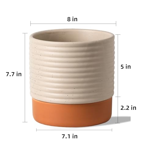 8 Inch Ceramic Self Watering Planter with Drainage Hole, Beige