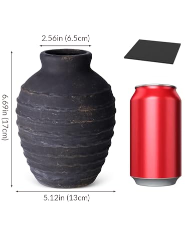 NiHome 6.7" Ribbed Ceramic Bud Vase, Farmhouse Flower Vase, Rustic, Black - color: Black