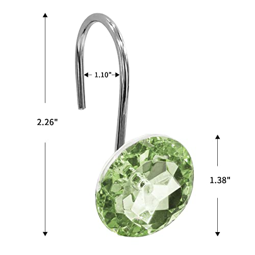 Crystal Diamond Round Shower Curtain Hooks Rings for Bathroom,Sage,12PCS - color: Sage Green