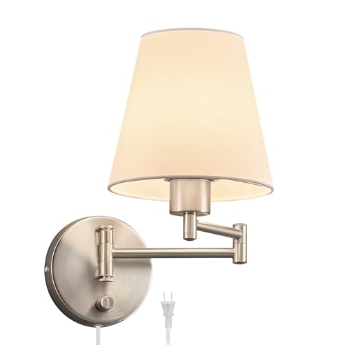 VONLUCE Wall Lamp, Plug in & Swing Arm Wall Sconce, Nickel Finish - color: Nickel, size: 1 Pack