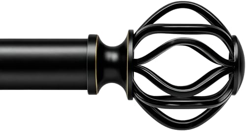 Black Curtain Rods for Windows 66-120 Inch (5.5-10 ft) with Decorative Cage Finials, 1 Inch Adjustable Heavy Duty Metal Window Treatment Rods for Living Room, Bedroom, Patio, Sliding Glass Door - color: Matte Black, size: 66"-120"