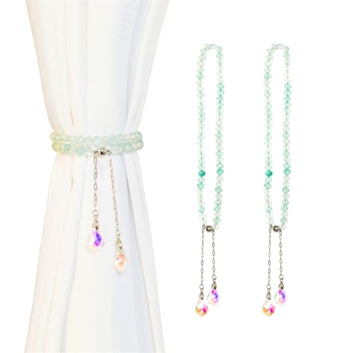 Magnetic Curtain Tiebacks, 2 Pack Colorful Crystal Curtain Drapery Holdbacks, Boho Curtain Ties for Home Office Decorative (Green) - color: Green