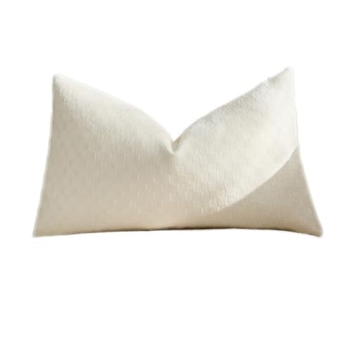 Croker Horse 12x20'' inches Chenille Plaid Throw Pillow Cover – White Textured 3D Geometric Grid Checkered Plaid Pattern, Soft Modern Farmhouse Boho Cushion Case for Sofa Couch Bedroom Living Room - color: White, size: 20" x 12" (Pack of 1)