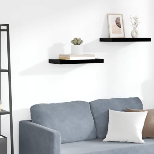 Black High-Gloss Floating Shelf 19.7 x 9.1 in Honeycomb MDF Wall Ledge 15.4 lb Capacity Modern Minimalist Rectangle Display for Living Room Bedroom Hallway - color: Black, size: 19.7 x 9.1 x 1.5 in