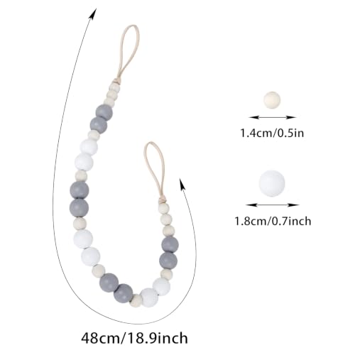 2 Pack Wood Bead Curtain Tieback, Boho Curtain Holdback for Wall - color: White, Gray, Wood Color