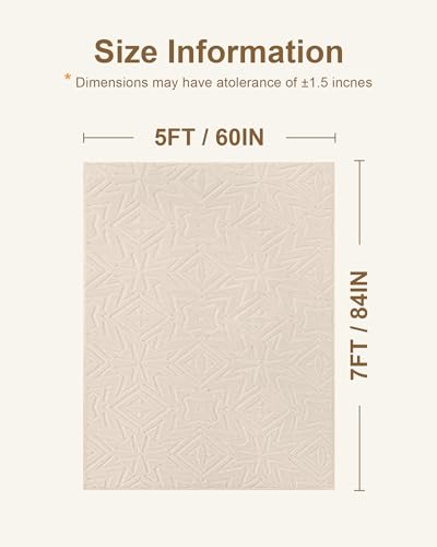 Carvapet 5x7 Area Rug Beige Geometric Washable High Low Pile Carpet - color: Geometric Beige, size: 5' x 7' Rectangular