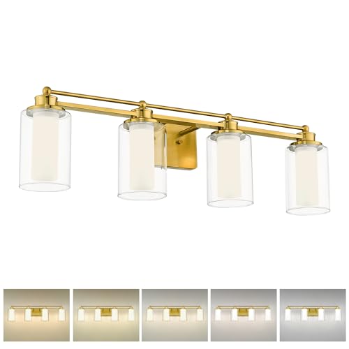 HWH 4-Light Bathroom Vanity Light, Brushed Gold, 5CCT, 5HLT63B-4W-LED BG - color: Brushed Gold + LED, size: 4 Lights