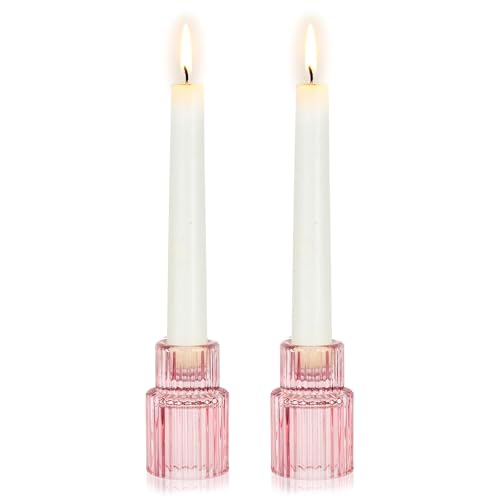 Hewory Glass Pink Candle Holder Bulk, 2PCS Valentines Taper Candle Holders - color: Pink, size: 2PCS