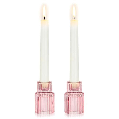 Hewory Glass Pink Candle Holder Bulk, 2PCS Valentines Taper Candle Holders - color: Pink, size: 2PCS