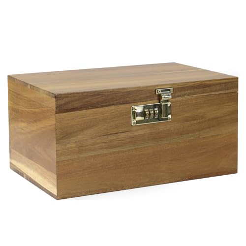 X-Large Acacia Wooden Keepsake Box with Hinged Lid & Locking Key