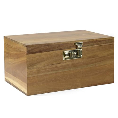 X-Large Acacia Wooden Keepsake Box with Hinged Lid & Locking Key