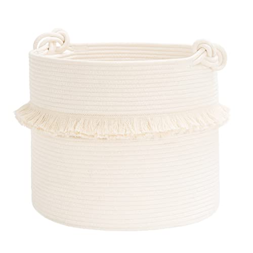 CherryNow 45L Woven Rope Baby Basket with Tassel, 16" x 13", Off-White - color: Off-white, size: 40L (16"W x 13"H)