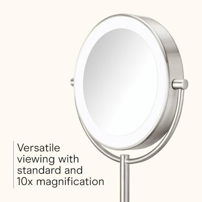 Conair LED Vanity Mirror, Double-Sided, 10x Magnification, Satin Nickel, 16" L x 10.3" W (Pack of 2) - color: Satin Nickel, size: 16"L x 10.3"W (Pack of 2)