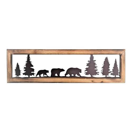 BestGiftEver Rustic Wood Frame Bear Wall Art, 34" Long