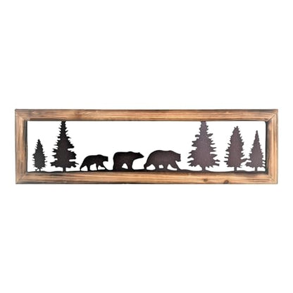 BestGiftEver Rustic Wood Frame Bear Wall Art, 34" Long