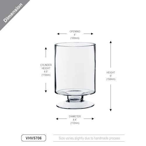 WGVI Clear Glass Pedestal Hurricane Candle Holder, 4.4" W, 5.9" H, Decorative Vase for Pillar Candles, Short Stemmed Candleholder Cylinder, Tabletop Centerpieces, Home Décor, Elegant Design, 1 Piece - size: 6" H