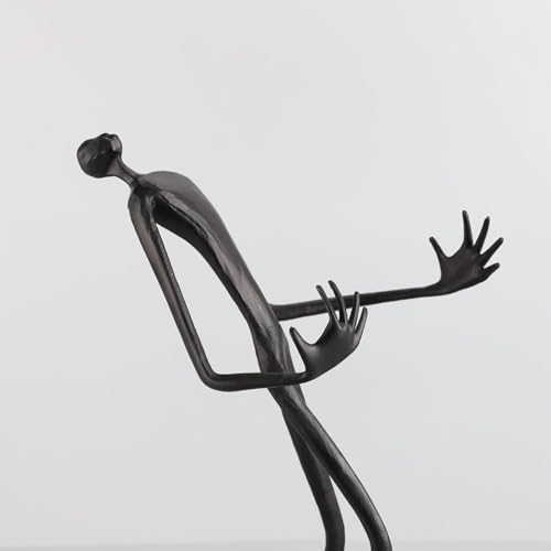 Modern Abstract Cast Iron Sculpture with Golden Spheres – 16.2 in Tall Handmade Minimalist Figurine Art for Home Office Decor, Industrial Desktop Ornament Gift (Black) - style: Holding the ball man