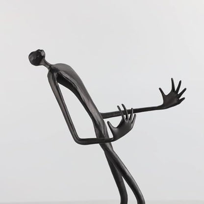 Modern Abstract Cast Iron Sculpture with Golden Spheres – 16.2 in Tall Handmade Minimalist Figurine Art for Home Office Decor, Industrial Desktop Ornament Gift (Black) - style: Holding the ball man