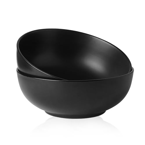 Kanwone Large Serving Bowls - 9.5 inch, 90oz Ceramic Salad Bowls, Fruit Bowls, Pasta, Soup Bowls, Set of 2, Serving Bowls for Entertaining, Microwave and Dishwasher Safe, Matte Black - color: Matte Black, size: 9.5 Inch