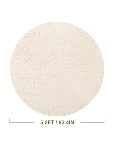 Carvapet 5.2ft Round Geometric Rug Beige Washable High Low Pile Carpet - color: Geometric Beige, size: 5.2' Round