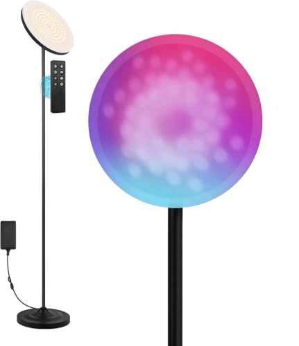 RGB LED Torchiere Floor Lamp with Remote Control for Living Room - color: Matte Black+RGBCW Bulb
