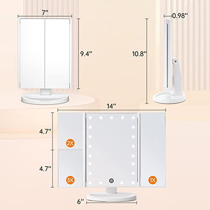 FASCINATE Trifold Vanity Mirror with Lights, Make up Mirror with Lighting