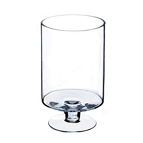 CYS EXCEL Glass Hurricane Pillar Candle Holder (H:10" W:6") | Multiple Size Choices Short Stem Candle Centerpieces | Stemmed Glass Cylinder Candle Vase - size: H-10" W-6"