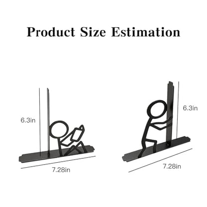 Decorative Bookends, Creative Metal Book Ends for Shelves, Unique Stick Figure Design Book Holders for Home Office Desk Decor, Black