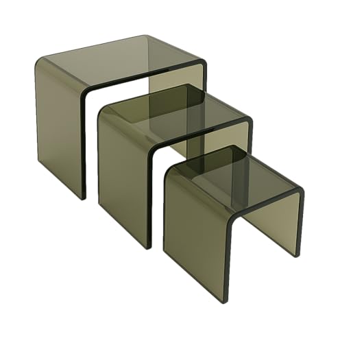 Tiered Acrylic Display Risers – 3pc Set (2", 3", 4") Cube Stands for Crafts, Collectibles & Decor (Smoke) - color: Smoke