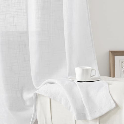 HOMEIDEAS White Linen Textured Sheer Curtains, 52 X 108 Inch, 2 Panels - color: White, size: 52"W x 108"L (Pack of 2)
