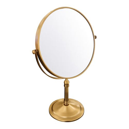 Antique Brass Makeup Mirror 1X/10X Free Standing 8 Inches 360 Swivel Dual-Sided Tabletop Makeup Mirror, Metal - color: Antique Brass Without Light